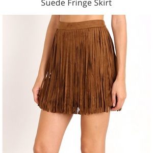 NWT BB Dakota Barton Faux Antelope Brown Suede Fringe Skirt